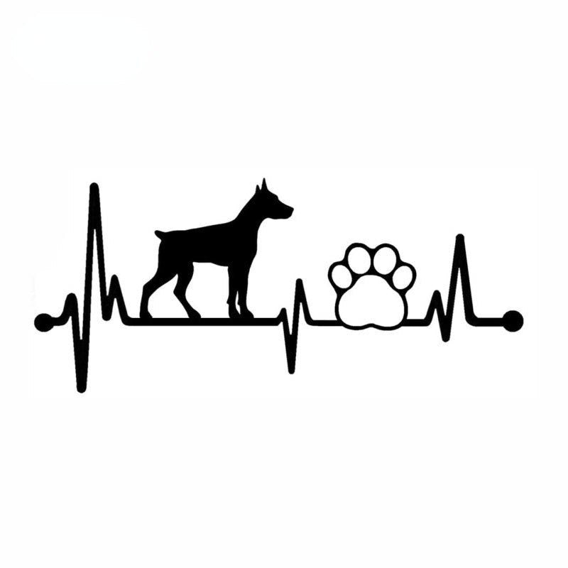 Doberman Heartbeat Lifeline Dog Vinyl Sticker 3.5 cm