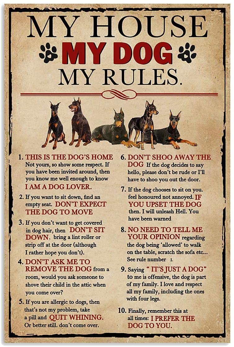 Metallschild Dobermann "My House, my Dog, my Rules"